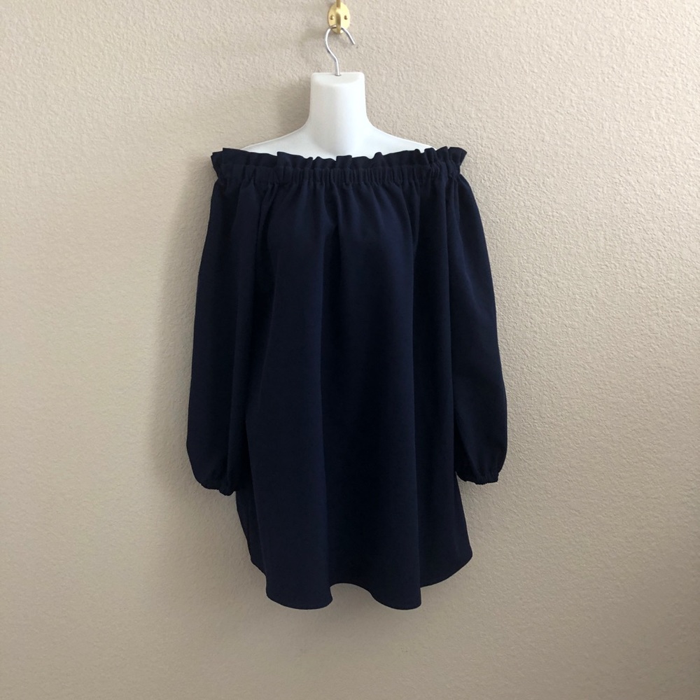 IXIAH Navy Smocked Off-Shoulder Swing Dress